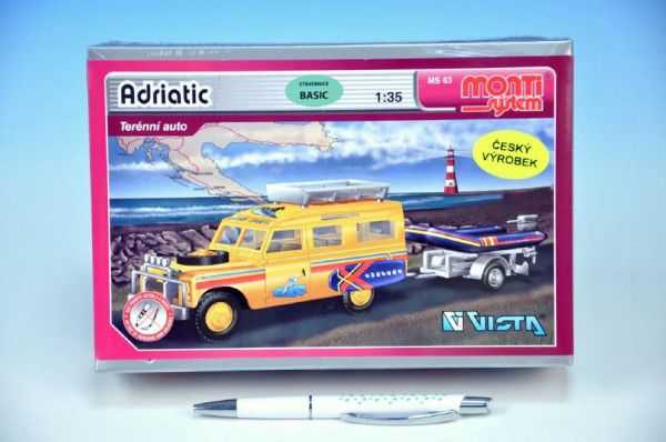 Monti 63 Land Rover-vlek s loďkou/člunem Stavebnice 1:3v krabici 22x15x6cm Teddies